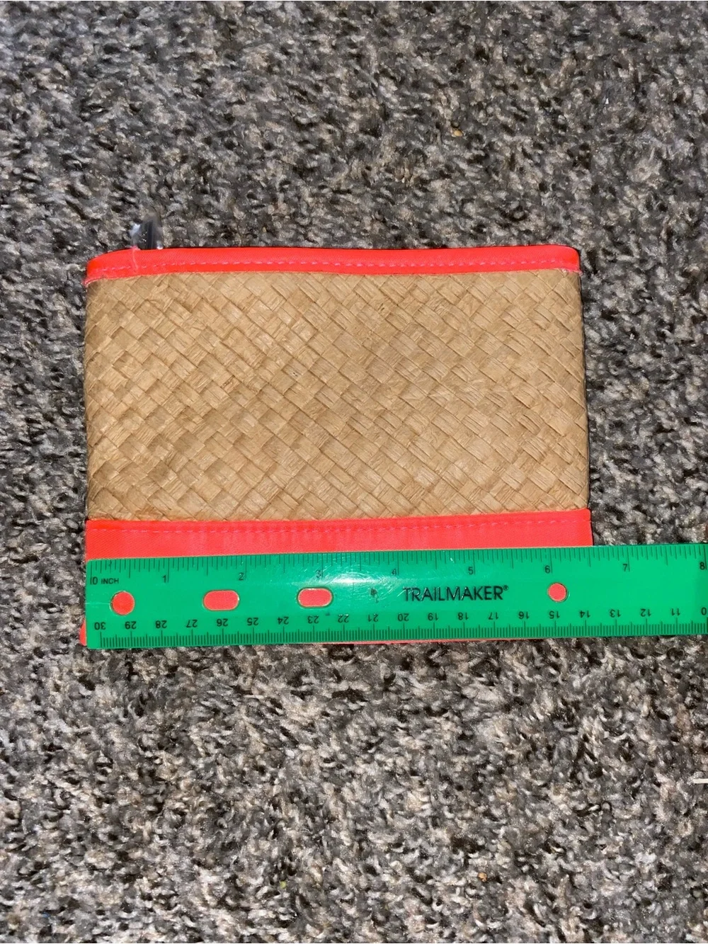 Sephora summer woven straw and coral makeup bag